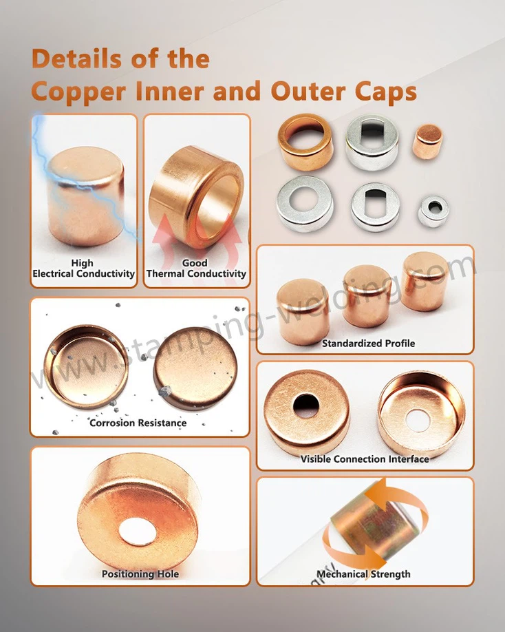 Details of the copper inner and outer caps Details of the copper inner and outer caps
